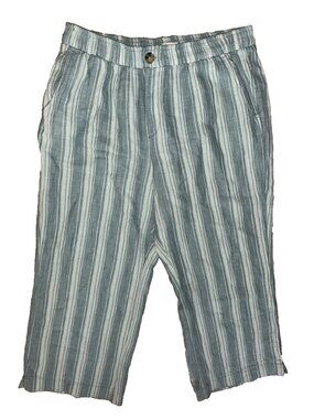 Women's Wonderly Petite Large Wide Leg Pants White Cotton Coastal Green Pockets